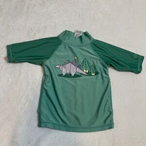 USKINZ Kids Short Sleeve Rash Guard UPF 50‎ Sun Protection Dinosaur Trees Size 5